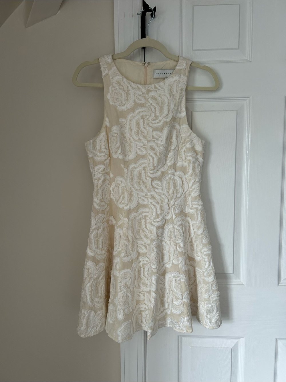 NWOT Endless Rose Floral Embroidered Fit & Flare Mini Dress Cream S $165
